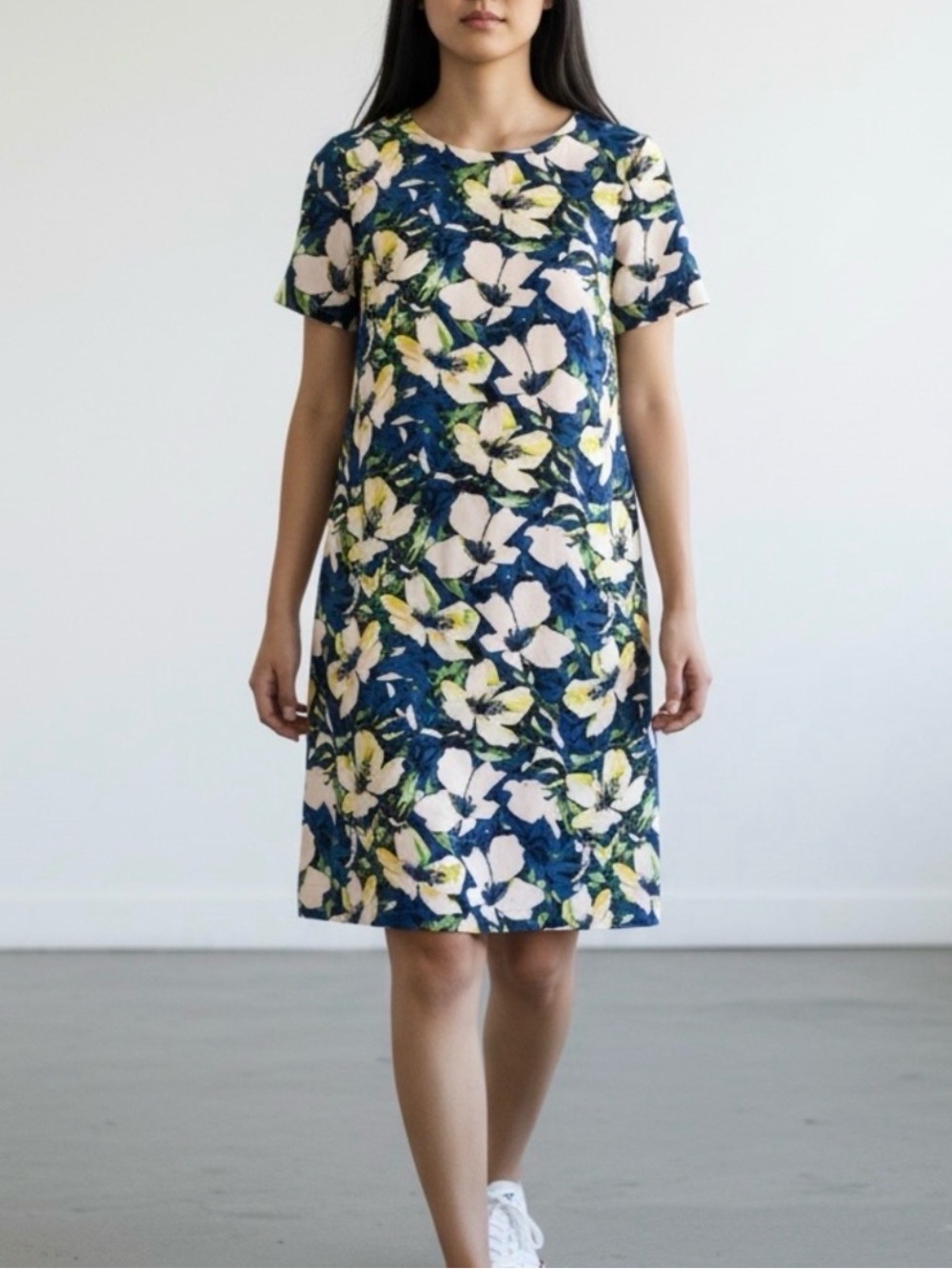J.Crew Floral Shift Dress in Navy, Blush & Yellow